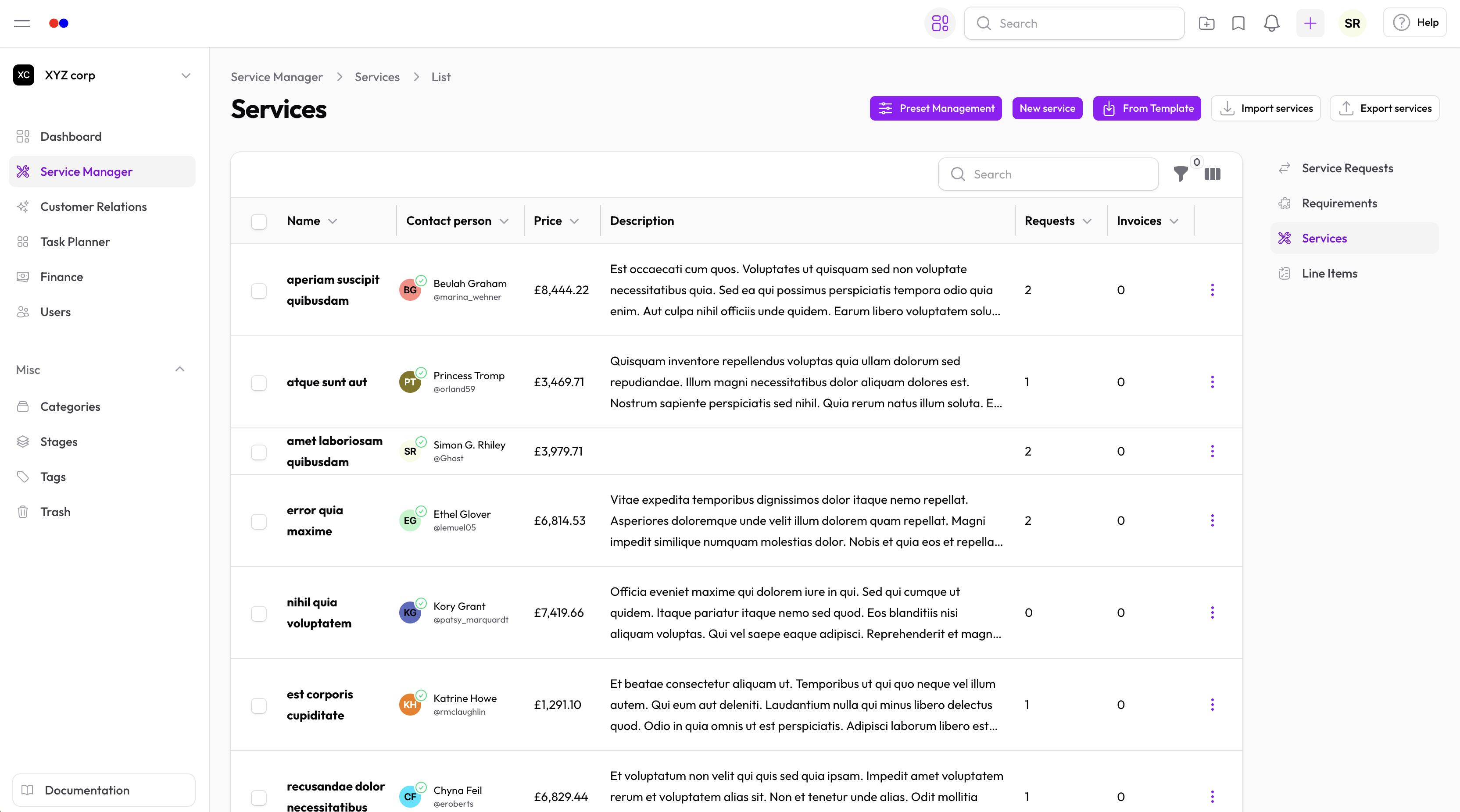 Service catalog in Hollowpurple
