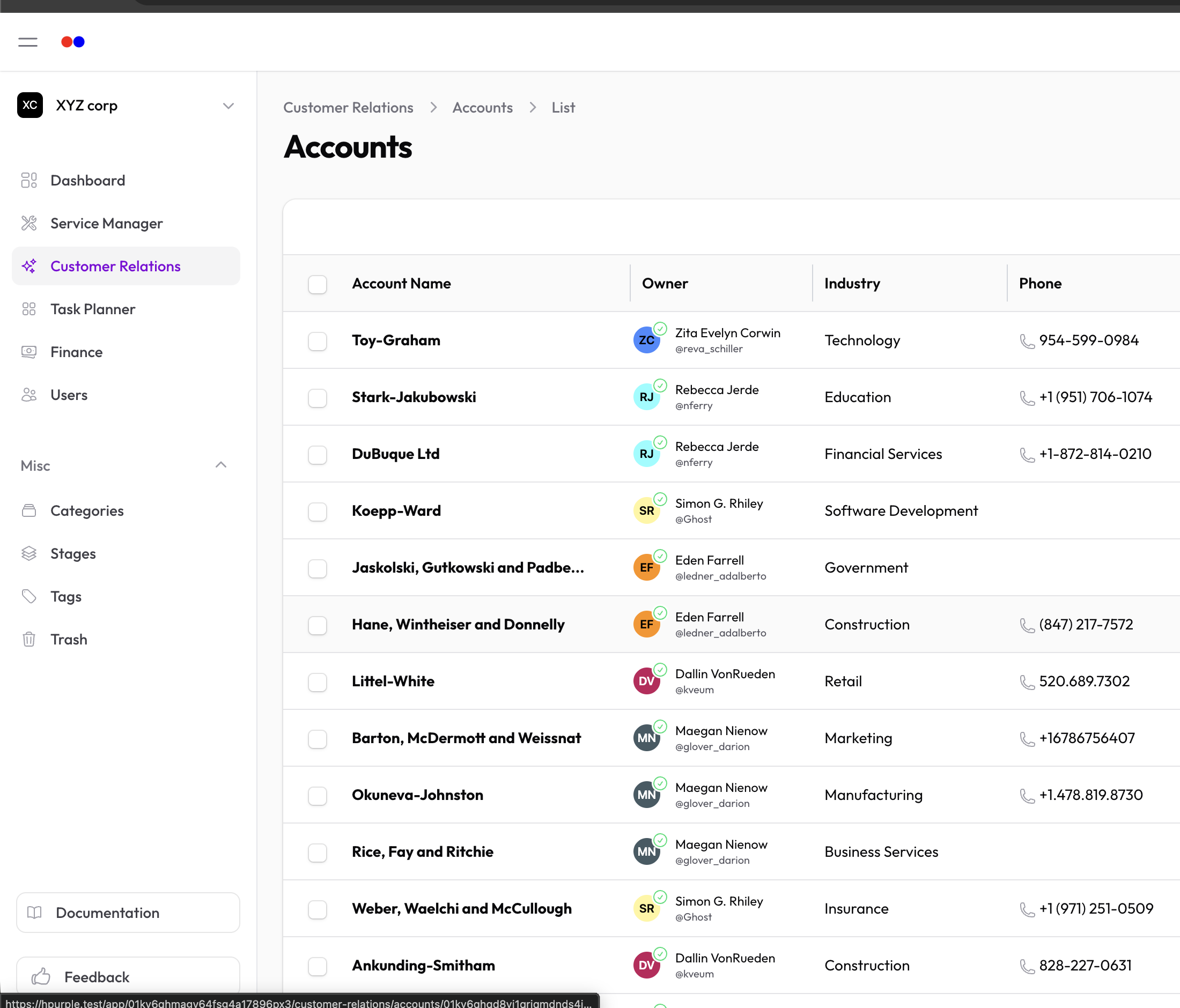 Accounts list