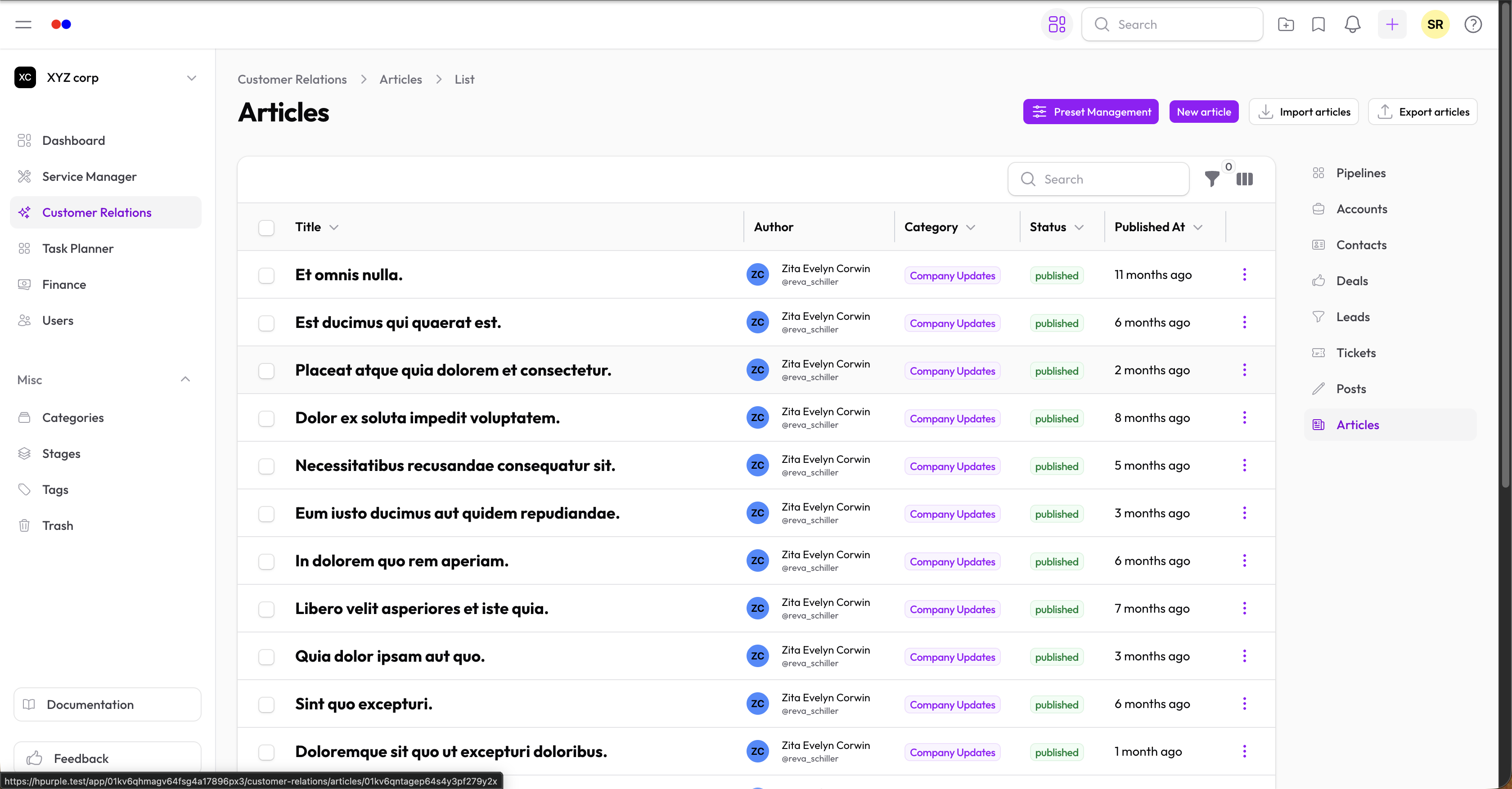 Articles list