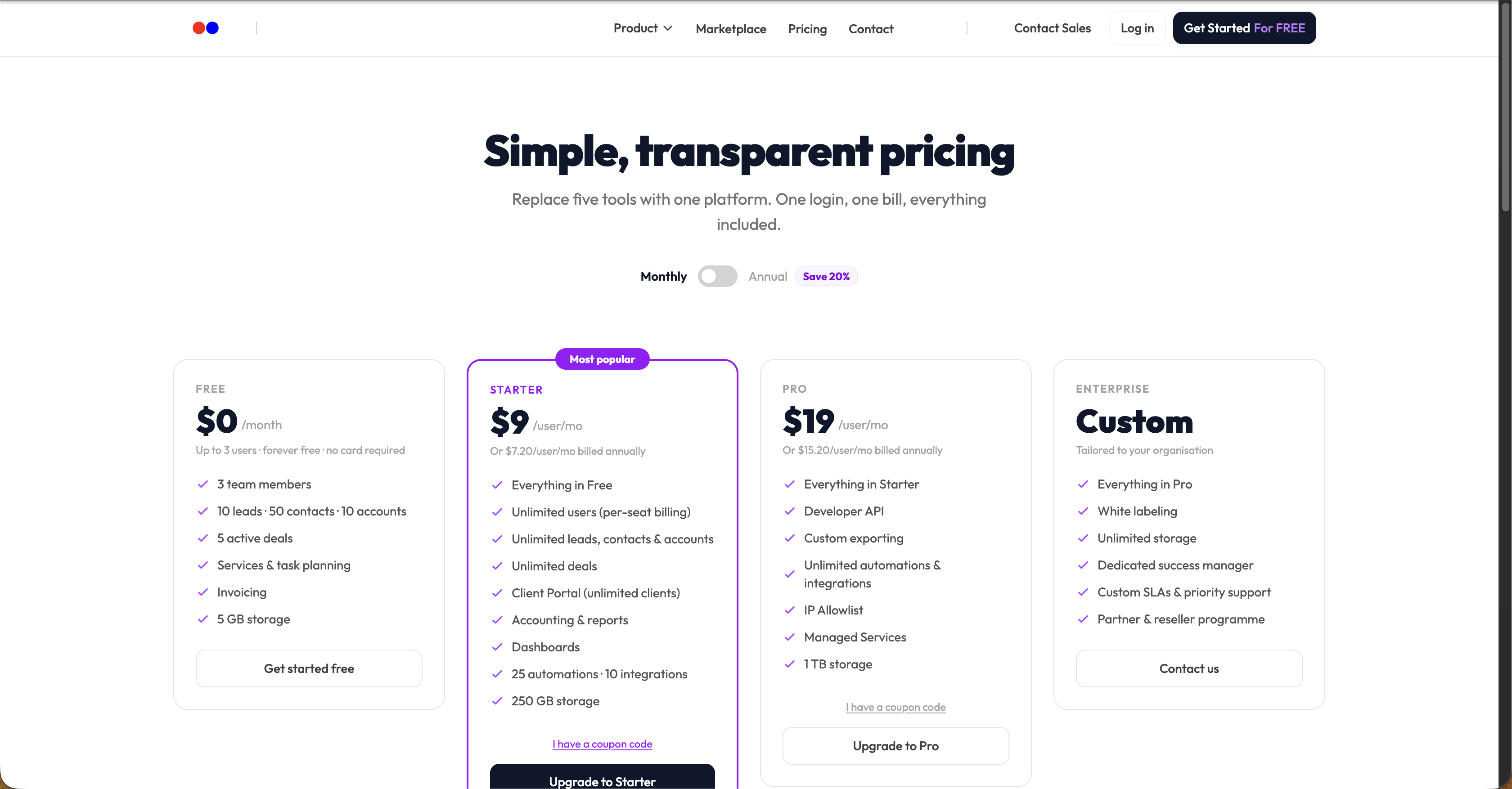 Upgrade modal or pricing page showing plan comparison