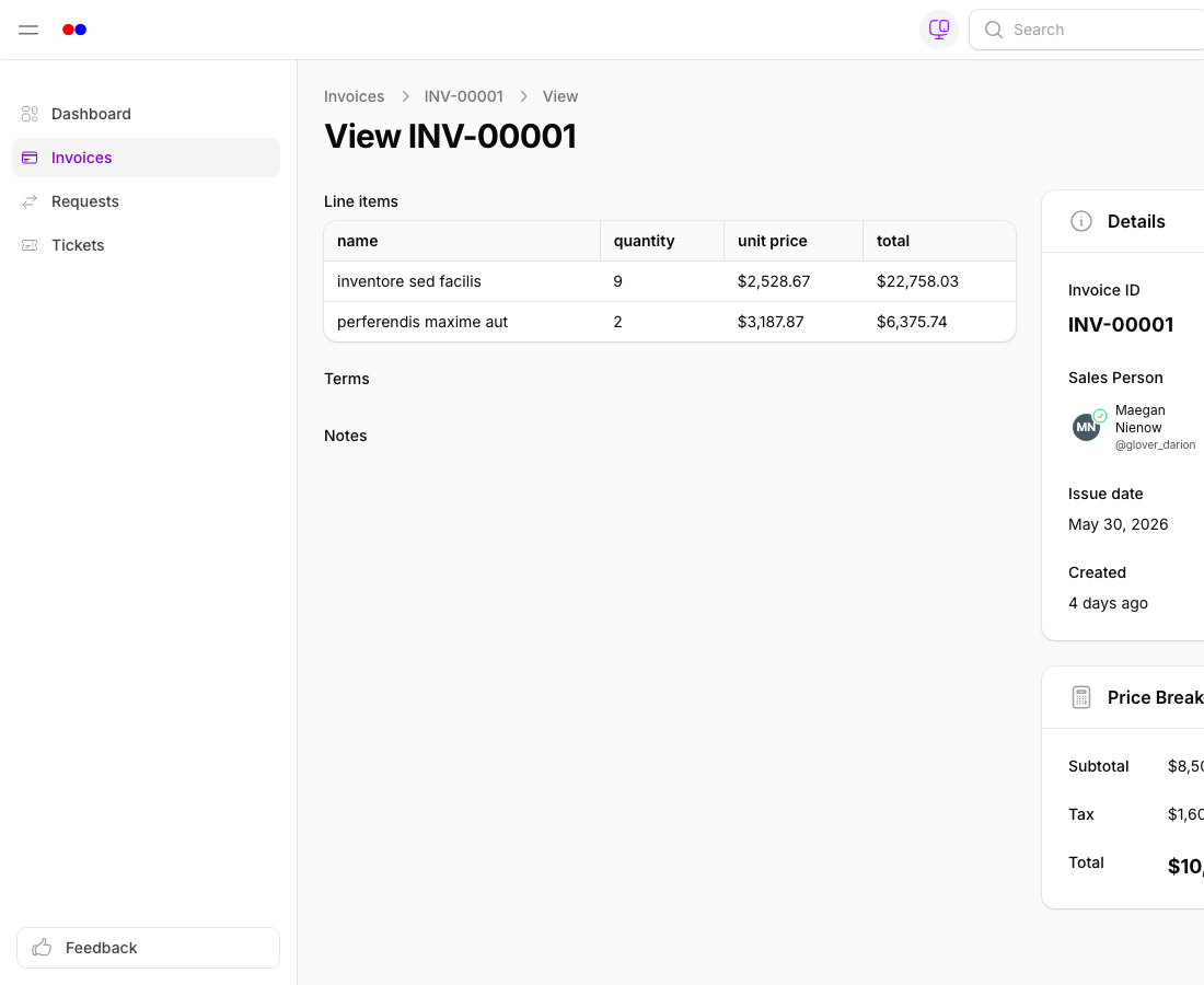 Client portal invoice view with online payment button