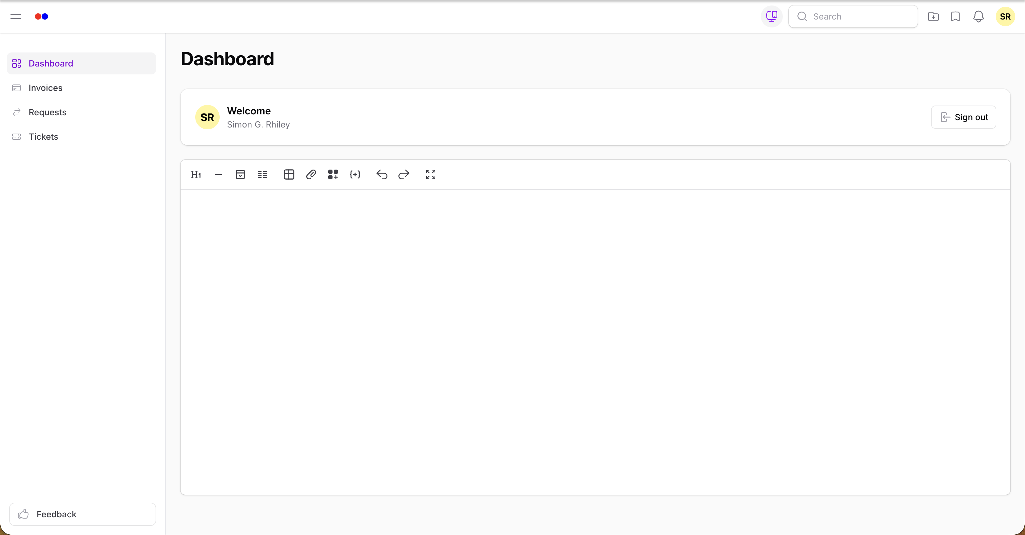 Client portal dashboard view