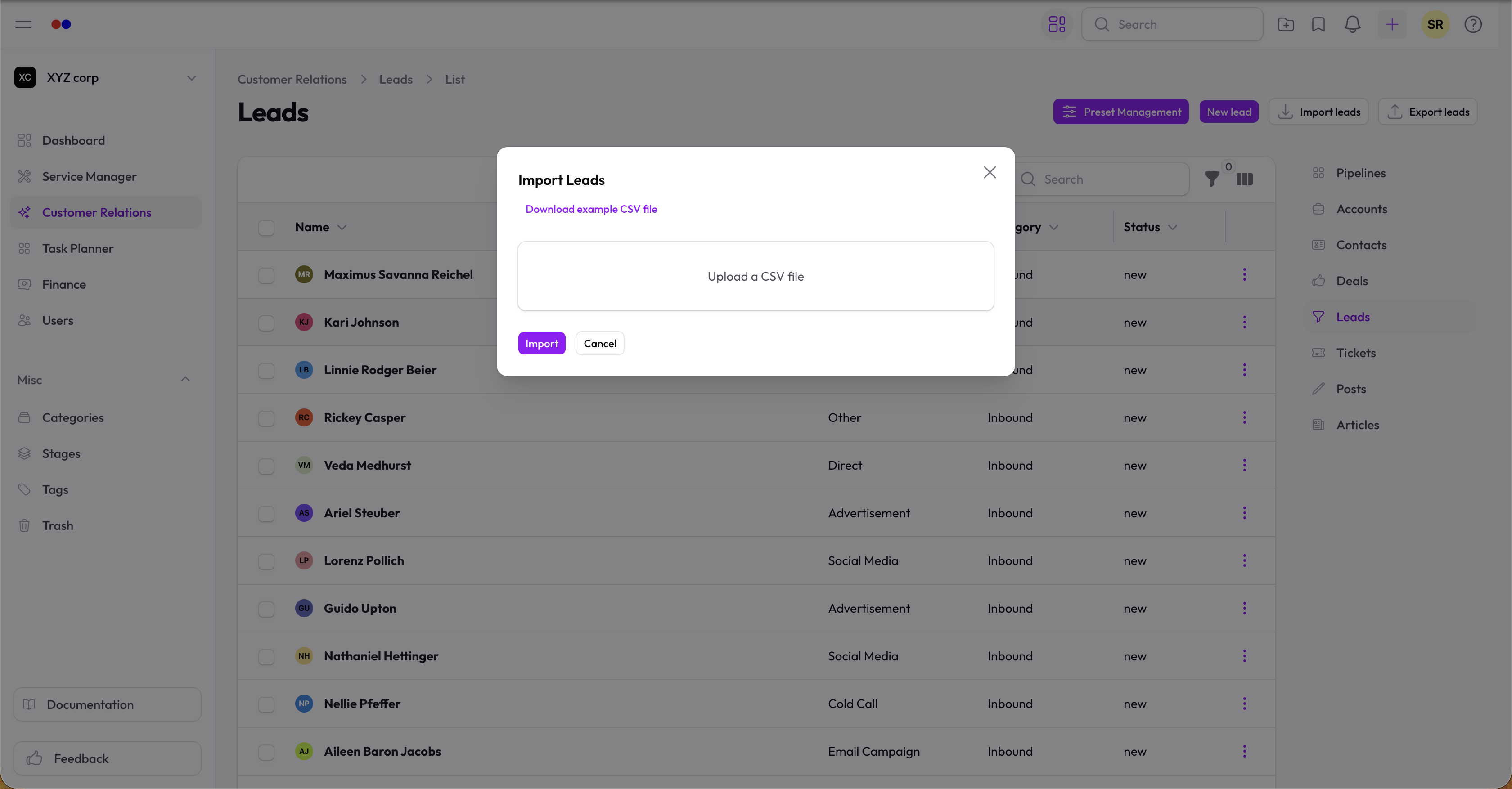 Import file upload step