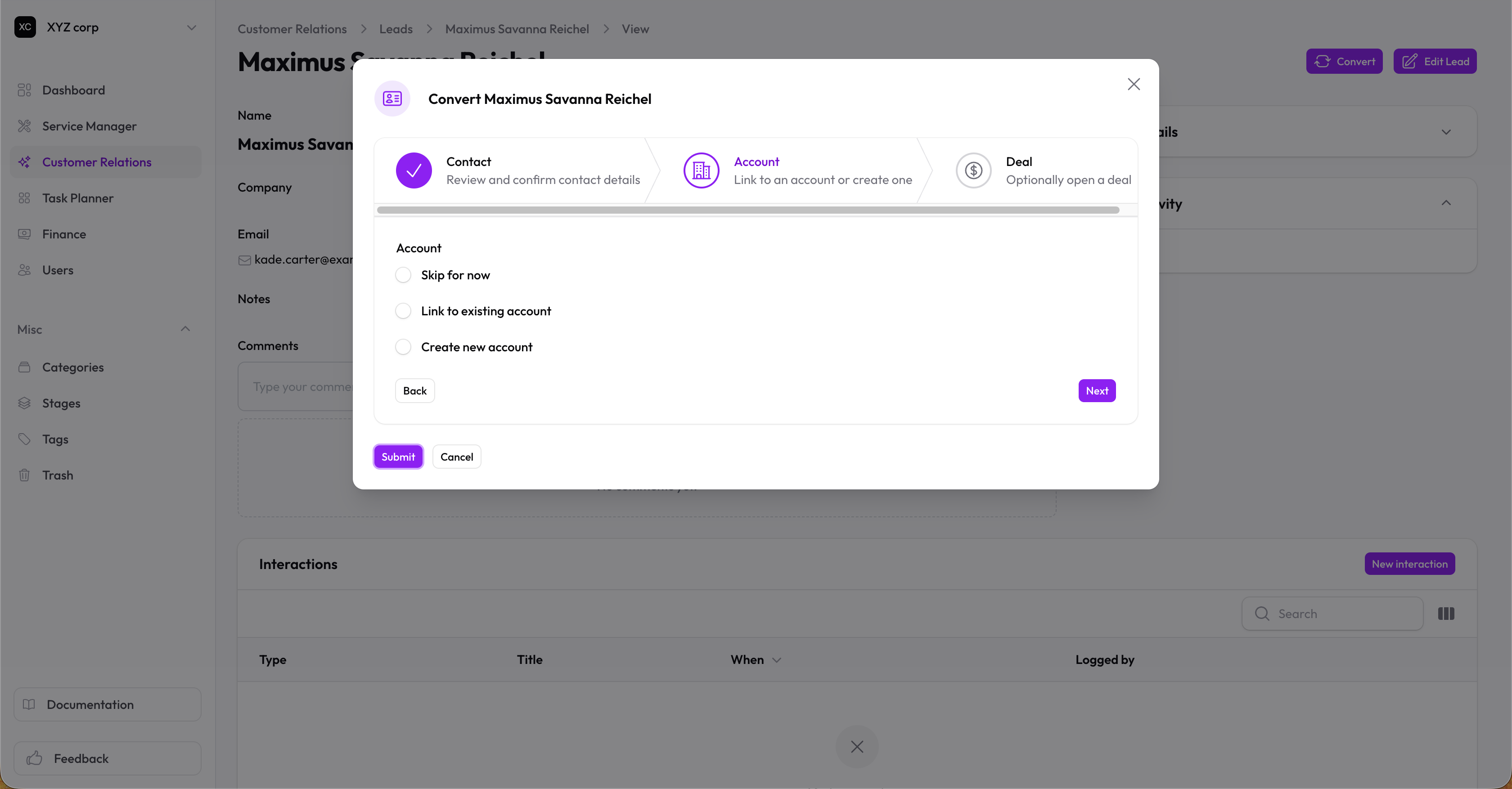 Convert wizard step 2 — account options