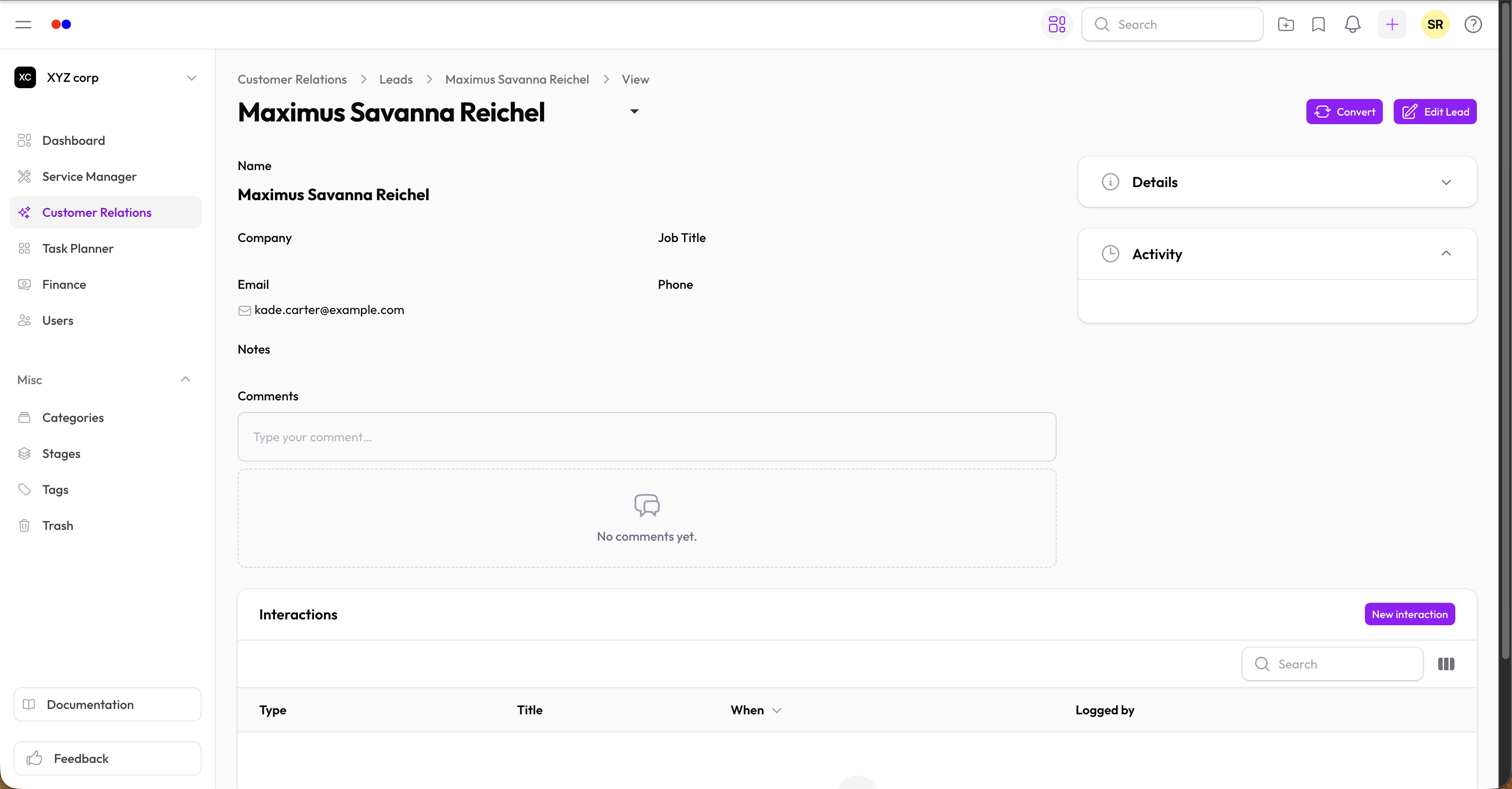 Lead view page header with Convert Lead button