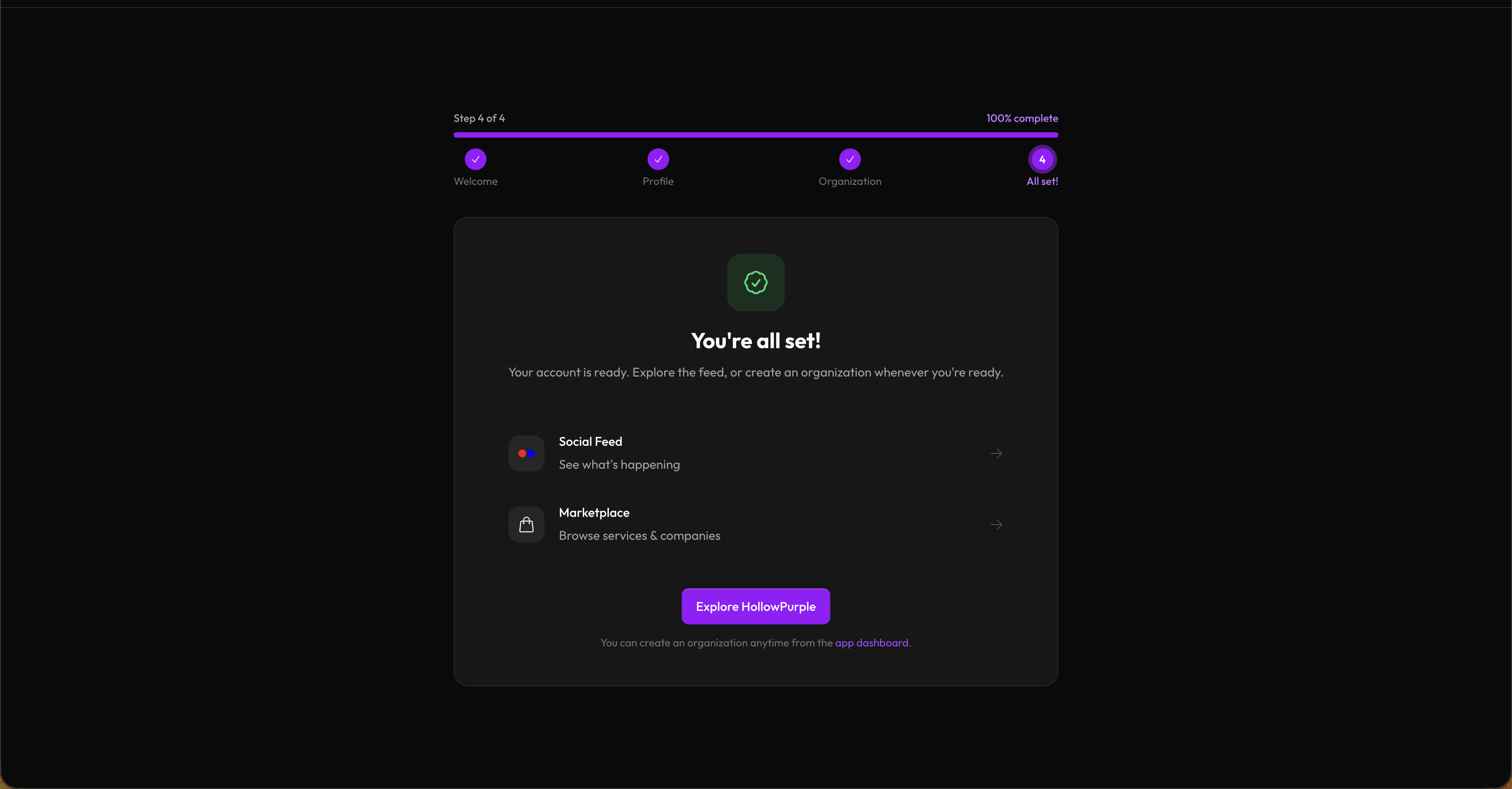 Onboarding complete screen