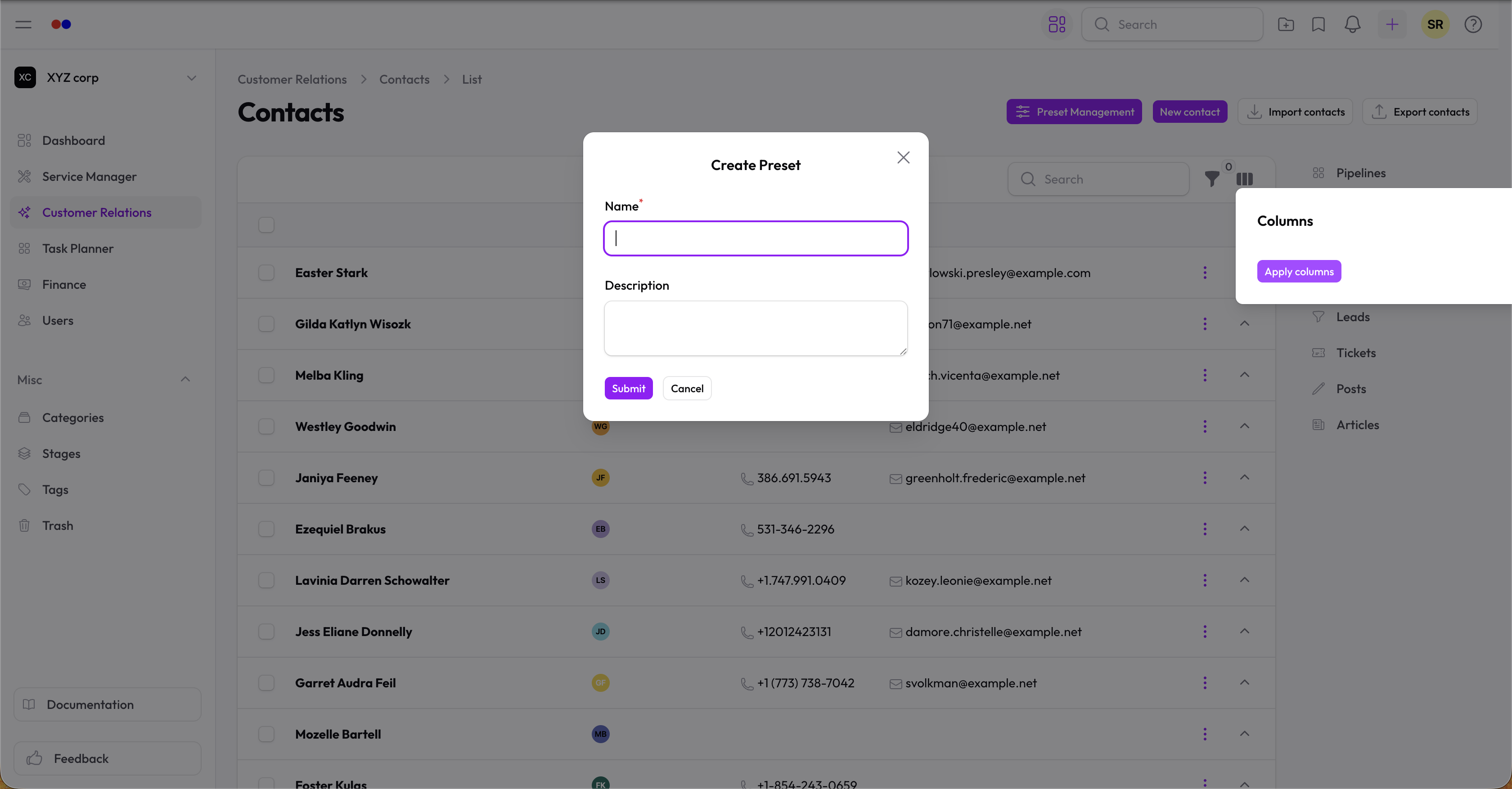Presets popover with Save Current View input