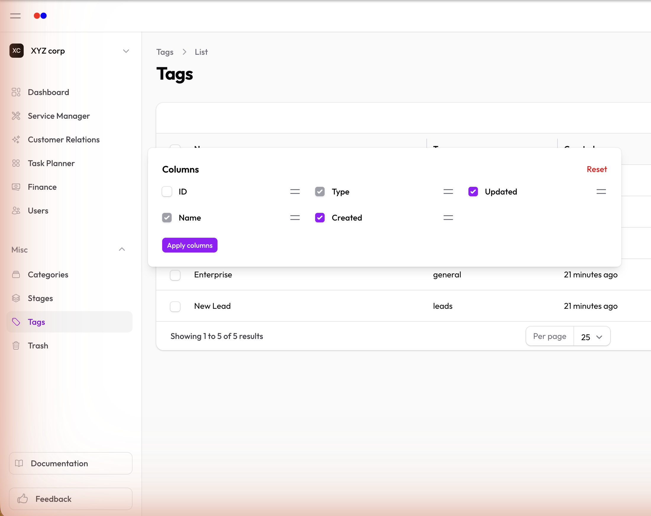 Drag-to-reorder columns UI