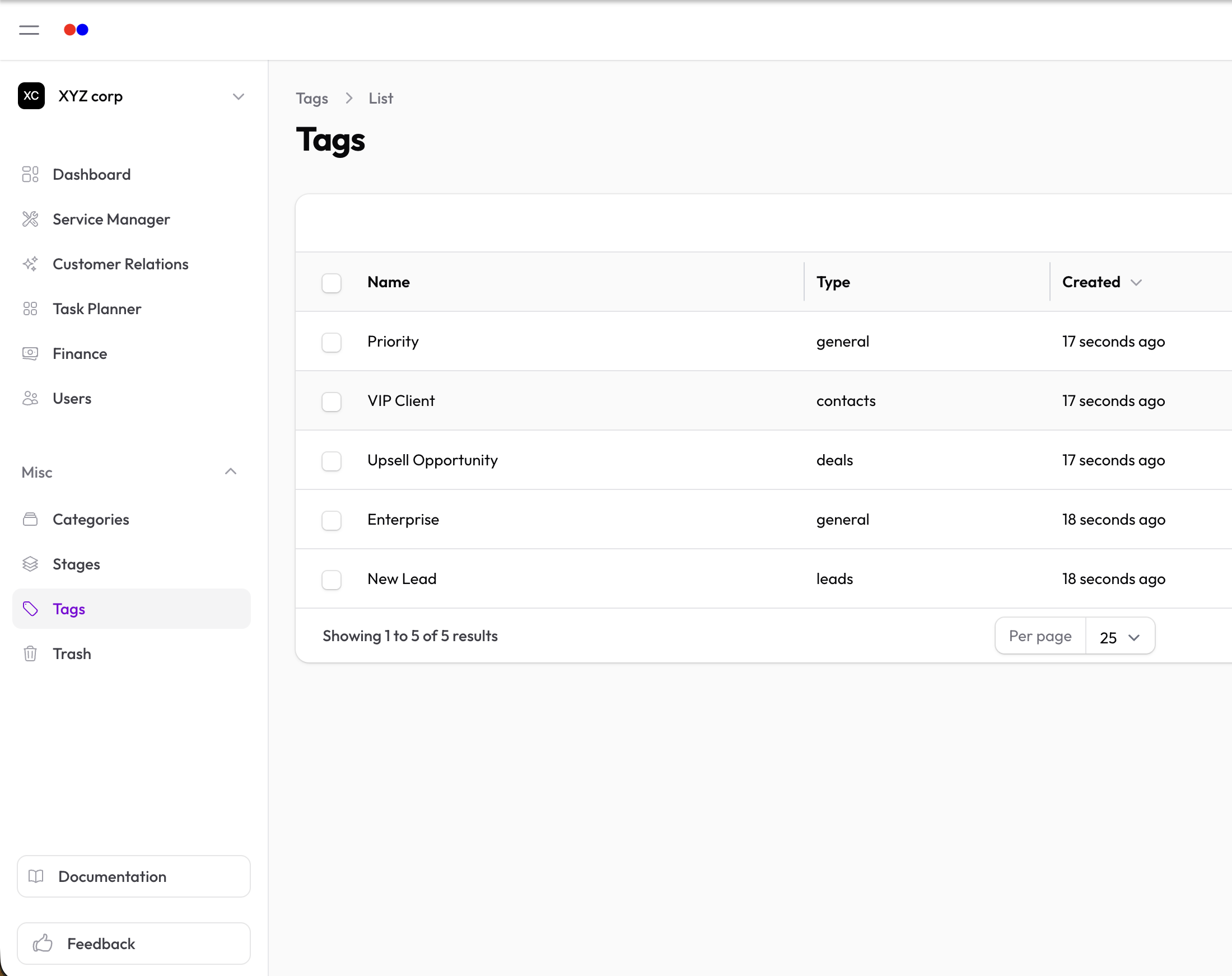 Tags list