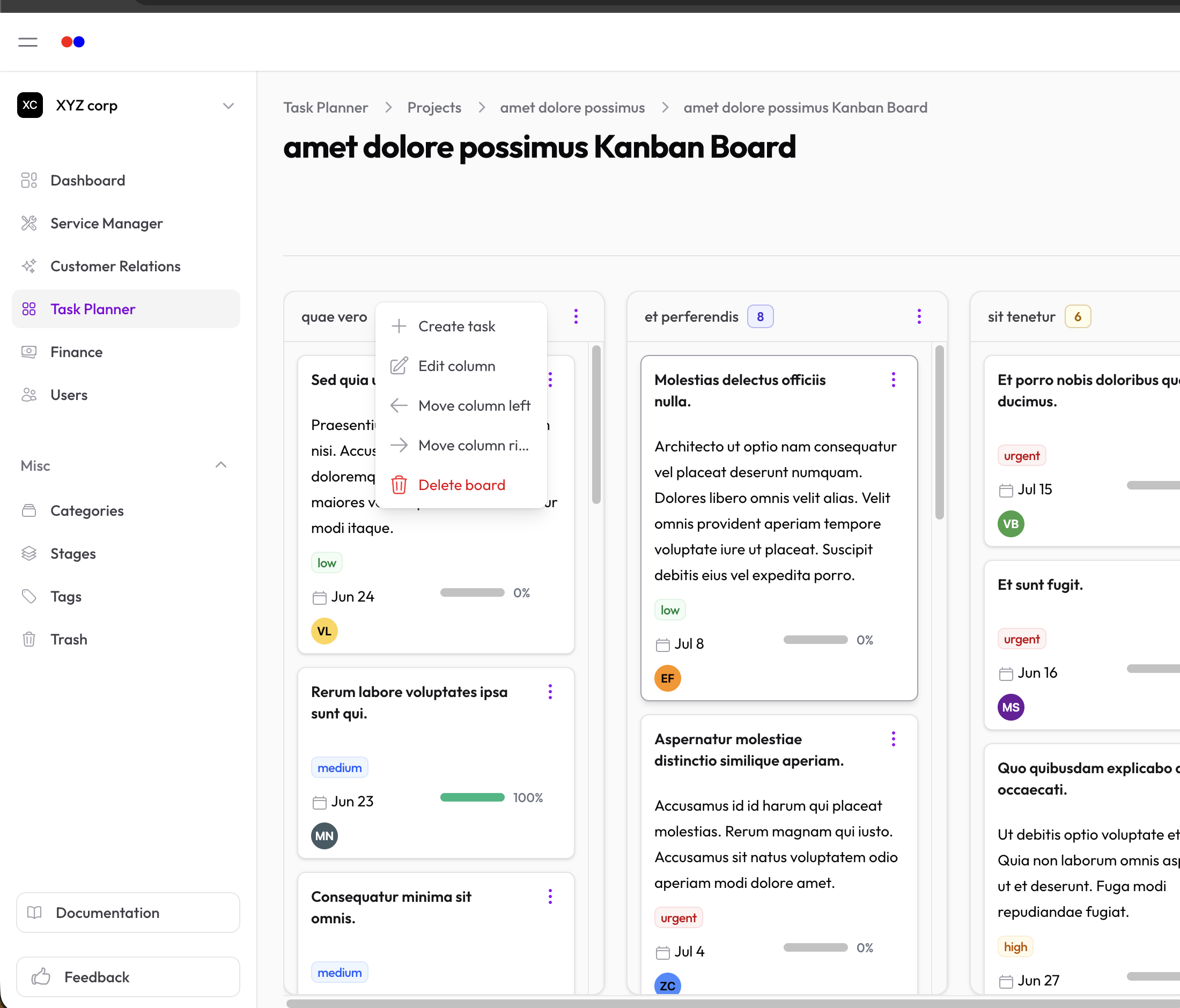 The + button for adding a task inline in a column