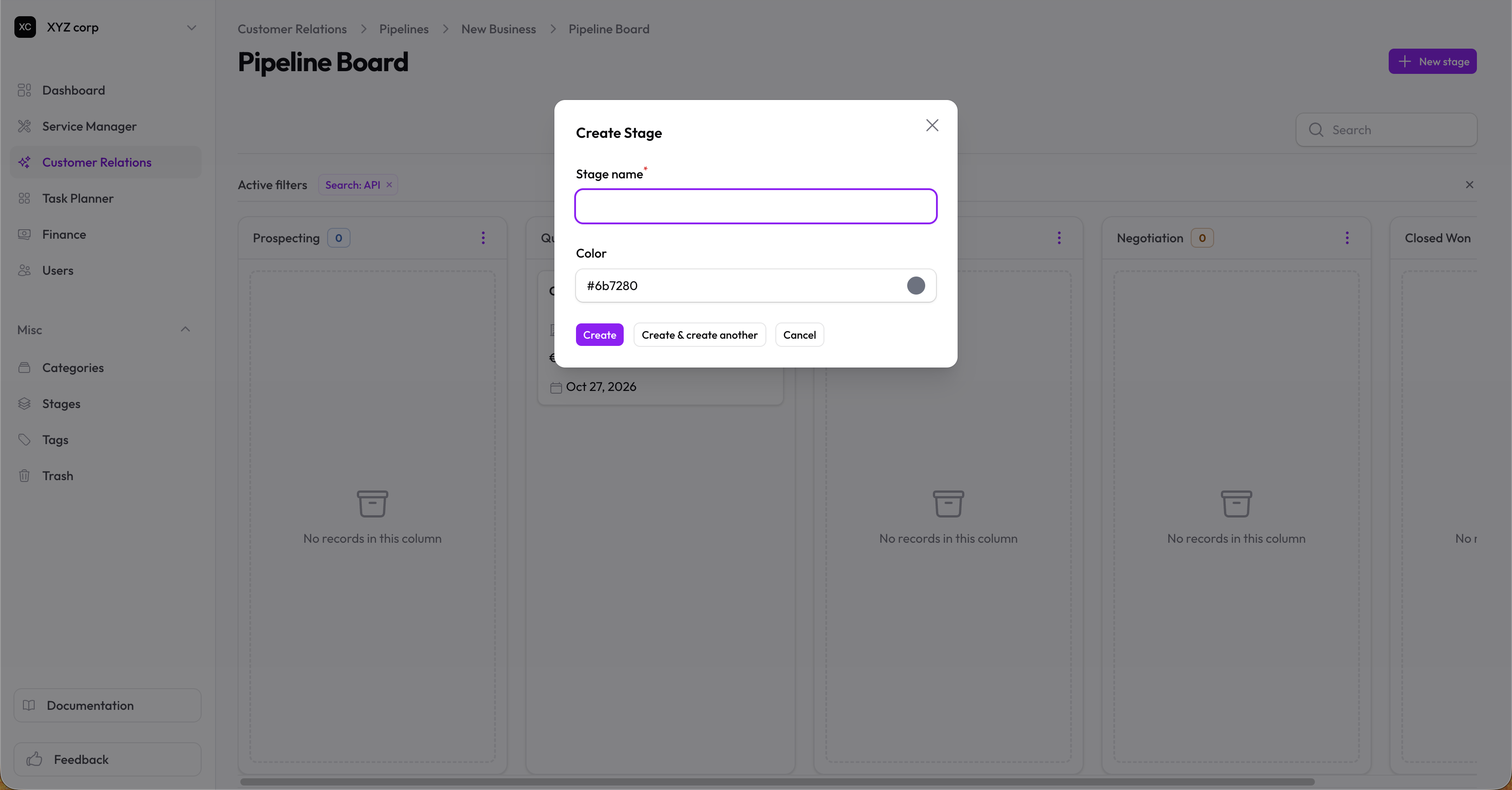 New account form