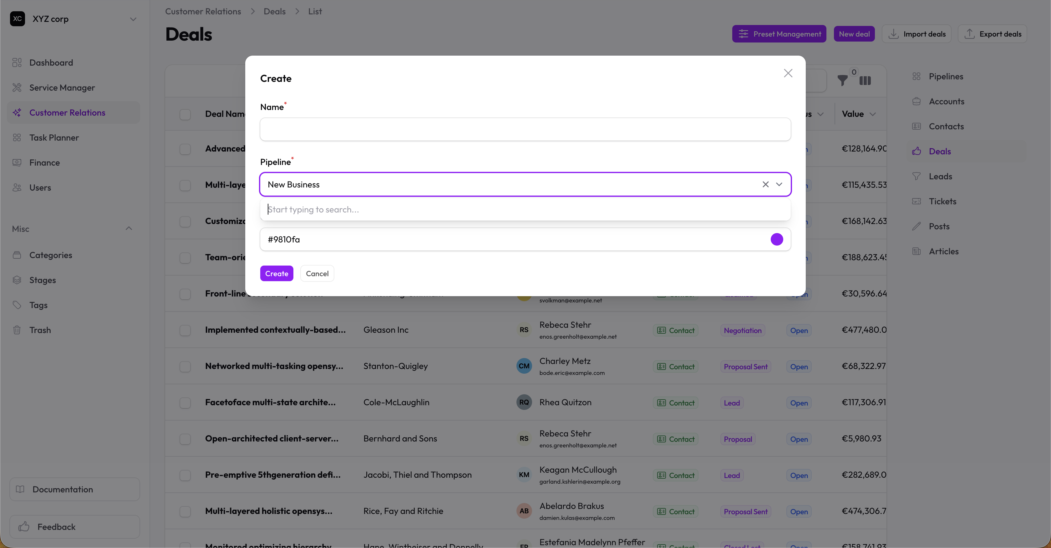 Pipelines list