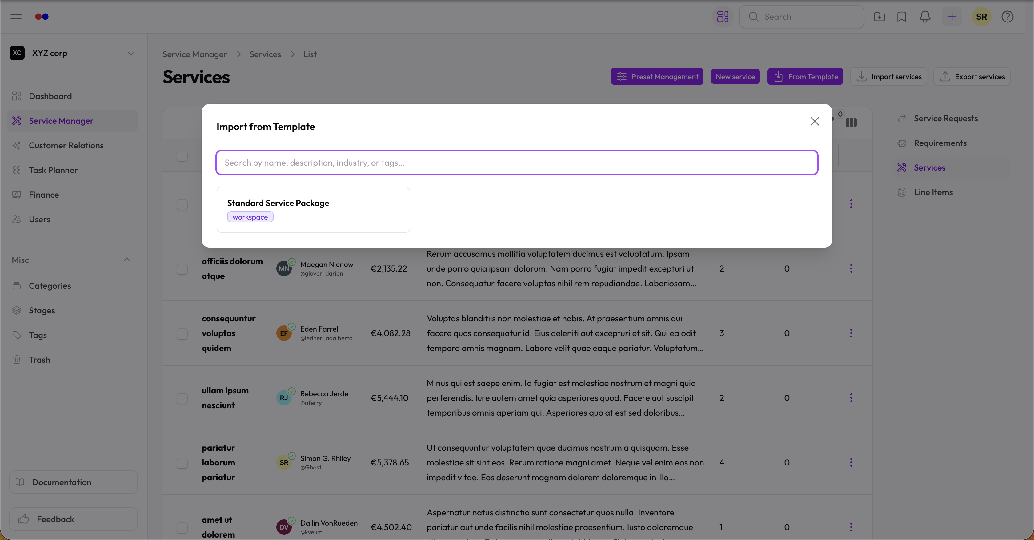 Templates browser showing system, workspace, and community template cards